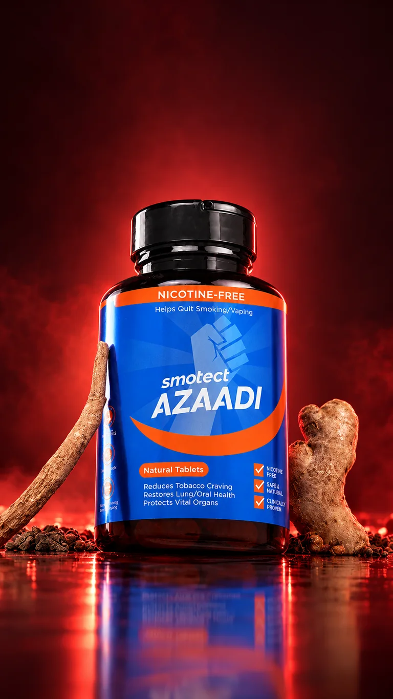 Smotect Azaadi tablets in a dark red studio scene
